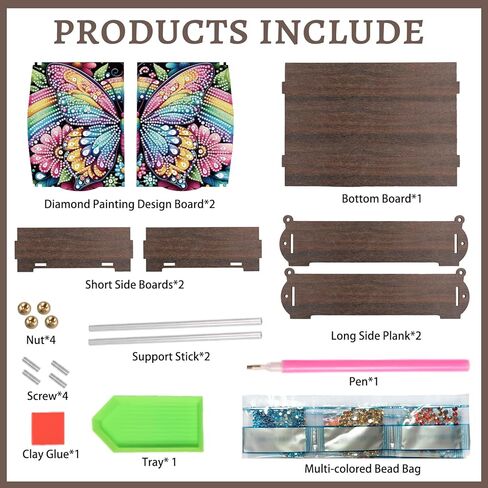 antor DIY Diamond Painting Wooden Storage Box, Rainbow Butterfly Creative Special Shaped Rhinestone Art Flip Cover Organizer, Handmade Art Desktop Decorations Gift for Adults in Saudi Arabia