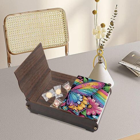 antor DIY Diamond Painting Wooden Storage Box, Rainbow Butterfly Creative Special Shaped Rhinestone Art Flip Cover Organizer, Handmade Art Desktop Decorations Gift for Adults in Saudi Arabia
