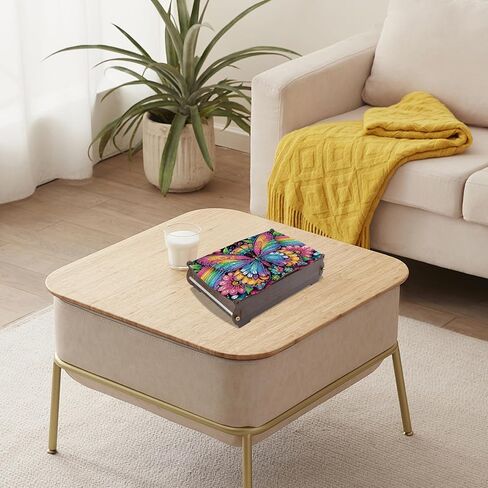 antor DIY Diamond Painting Wooden Storage Box, Rainbow Butterfly Creative Special Shaped Rhinestone Art Flip Cover Organizer, Handmade Art Desktop Decorations Gift for Adults in Saudi Arabia