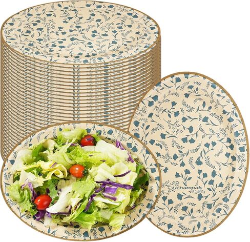 Oval Disposable Paper Plates 50 Count, Heavy Duty Disposable Plates Dinner Plate Microwavable Plates For Everyday Breakfast, Lunch & Dinner Meals (Floral Pattern) in Saudi Arabia