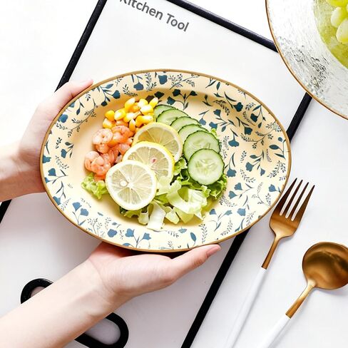 Oval Disposable Paper Plates 50 Count, Heavy Duty Disposable Plates Dinner Plate Microwavable Plates For Everyday Breakfast, Lunch & Dinner Meals (Floral Pattern) in Saudi Arabia