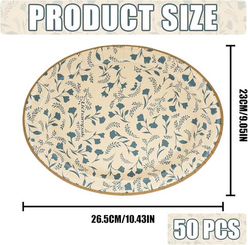 Oval Disposable Paper Plates 50 Count, Heavy Duty Disposable Plates Dinner Plate Microwavable Plates For Everyday Breakfast, Lunch & Dinner Meals (Floral Pattern) in Saudi Arabia
