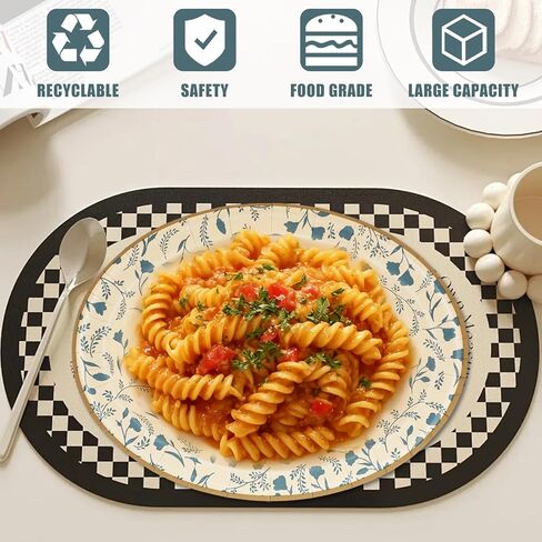 Oval Disposable Paper Plates 50 Count, Heavy Duty Disposable Plates Dinner Plate Microwavable Plates For Everyday Breakfast, Lunch & Dinner Meals (Floral Pattern) in Saudi Arabia