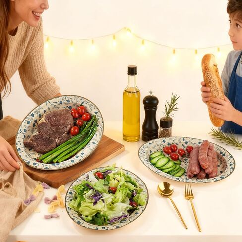 Oval Disposable Paper Plates 50 Count, Heavy Duty Disposable Plates Dinner Plate Microwavable Plates For Everyday Breakfast, Lunch & Dinner Meals (Floral Pattern) in Saudi Arabia