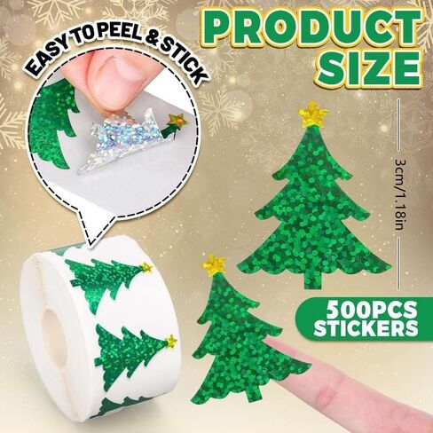 500Sheets/Roll Glittering Christmas Tree Sticker Christmas Gift Wrapping Label Children Reward Stickers Scrapbook Sticker in Saudi Arabia