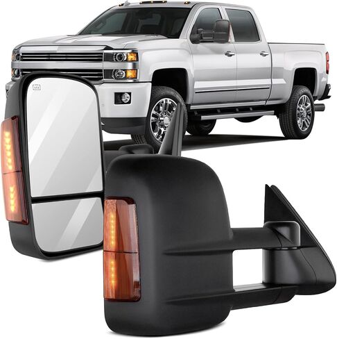 OCPTY Towing Mirrors with Power Heated Left Right Side Tow Mirrors Compatible with for Chevy for GMC 2007-2013 for Silverado/for Sierra with Black housing Smoked Turn Light in Saudi Arabia