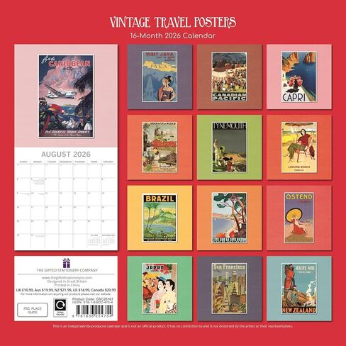 The Gifted Stationery 2026 16-Month Square Wall Calendar - Hanging Display & Vintage Art - 2026 Wall Planner - 180 Reminder Stickers - Sep 2025-Dec 2026 Calendar Layout, 12×12 in in Saudi Arabia