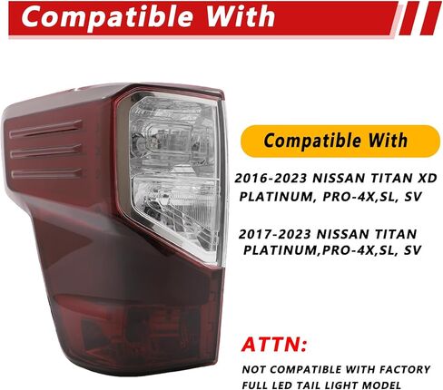 مجموعة مصابيح الذيل متوافقة مع 2016-2023 Nissan Titan وTitan XD للركاب والسائق، مصابيح خلفية حمراء مدخنة، استبدال مصباح الفرامل الخلفي لـ 26555-EZ23D 26550-EZ23D (مع المصابيح) in Kuwait