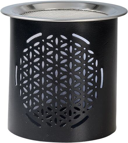 INCENSE BURNER with sieve (stainless steel) IRON in BLACK Height 2.36 inch [HANDMADE Motif: TREE of LIFE/World Tree] for incense burning with tea light in Saudi Arabia