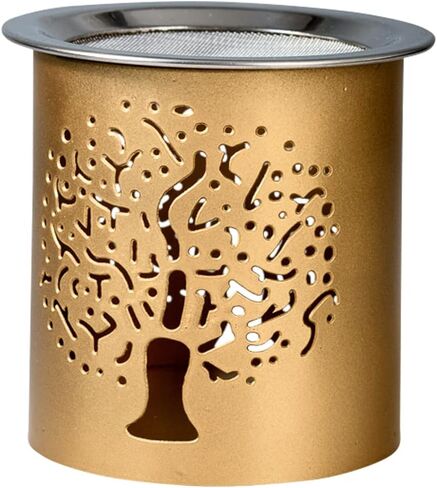 INCENSE BURNER with sieve (stainless steel) IRON in BLACK Height 2.36 inch [HANDMADE Motif: TREE of LIFE/World Tree] for incense burning with tea light in Saudi Arabia