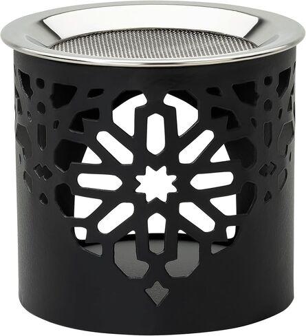 INCENSE BURNER with sieve (stainless steel) IRON in BLACK Height 2.36 inch [HANDMADE Motif: TREE of LIFE/World Tree] for incense burning with tea light in Saudi Arabia
