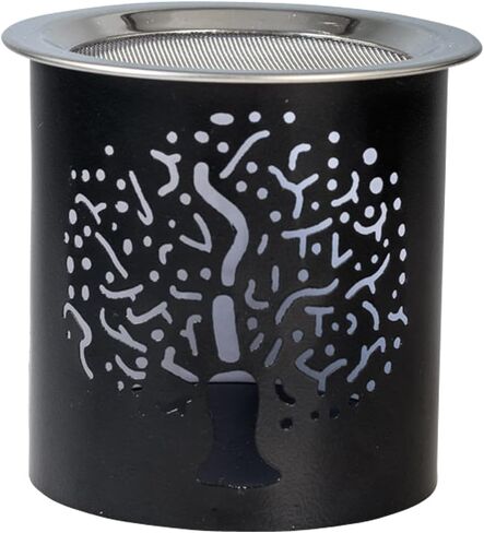 INCENSE BURNER with sieve (stainless steel) IRON in BLACK Height 2.36 inch [HANDMADE Motif: TREE of LIFE/World Tree] for incense burning with tea light in Saudi Arabia