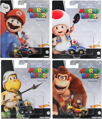 Hot Wheels Super Mario Bros. Movie Character Cars 4‑Pack Bundle, Mario, Toad, Koopa & Donkey Kong, Die‑Cast 1:64 Scale Vehicles, Ages 3+ in Saudi Arabia