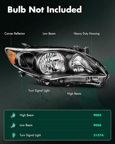 SCITOO Headlights for 2011-2013 for Toyota Corolla Pair Headlights Assembly Black Housing Amber Reflector TO2502204 in Saudi Arabia