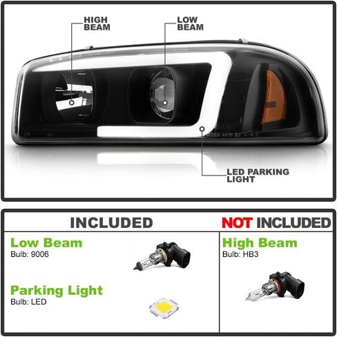 ACANII - For 1999-2006 GMC Sierra 1500 2500 Yukon Denali XL Black LED Tube Projector Headlights Headlamp Set Left + Right، Onyx Black V2 in Saudi Arabia