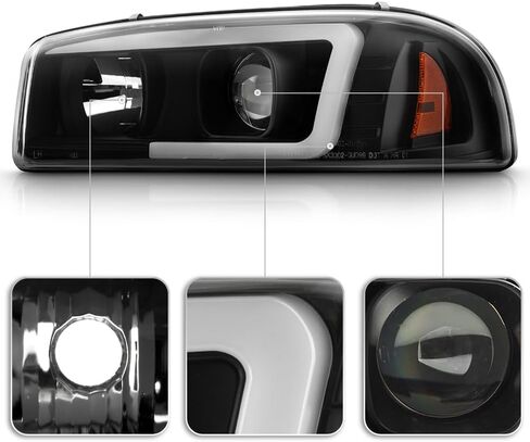 ACANII - For 1999-2006 GMC Sierra 1500 2500 Yukon Denali XL Black LED Tube Projector Headlights Headlamp Set Left + Right، Onyx Black V2 in Saudi Arabia
