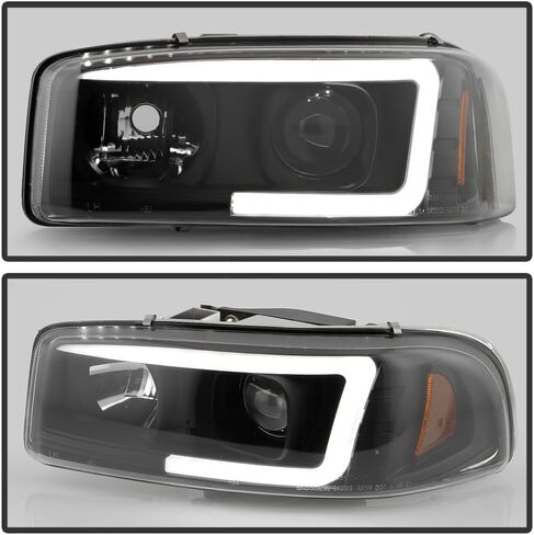 ACANII - For 1999-2006 GMC Sierra 1500 2500 Yukon Denali XL Black LED Tube Projector Headlights Headlamp Set Left + Right، Onyx Black V2 in Saudi Arabia