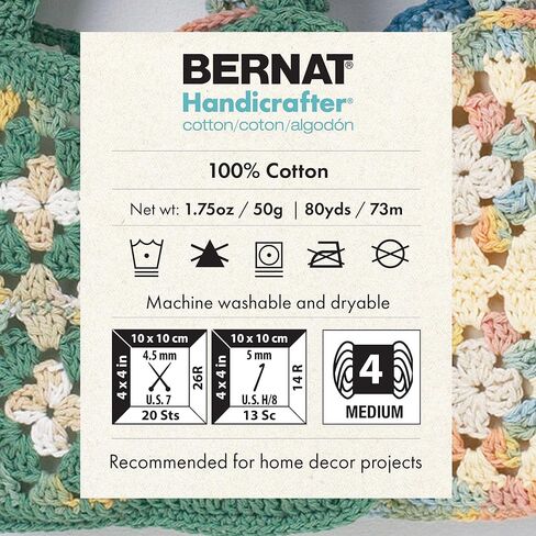 Bernat Handicrafter Cotton Big Ball Salt & Pepper Yarn - 2 Pack of 340g/12oz - Cotton - 4 Medium (Worsted) - 608 Yards - Knitting/Crochet in Saudi Arabia