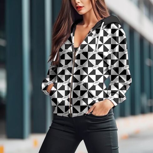 ADDARTS Womens Zip Front Plaid Sweatshirts Print Hoodie Fall Jackets Long Sleeve Casual Drawstring Clothes in Saudi Arabia