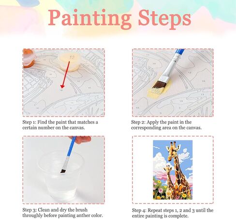 مجموعة الطلاء بالأرقام من Auremi Giraffe مع إطار، طلاء حيوانات DIY حسب الأرقام للبالغين، سهل الأكريليك في القماش مع فرش للديكور 20 × 30 سم in Saudi Arabia