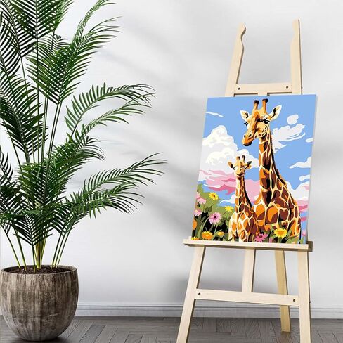 مجموعة الطلاء بالأرقام من Auremi Giraffe مع إطار، طلاء حيوانات DIY حسب الأرقام للبالغين، سهل الأكريليك في القماش مع فرش للديكور 20 × 30 سم in Saudi Arabia