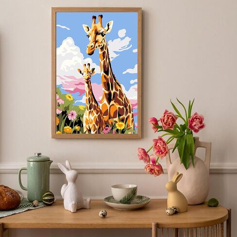 مجموعة الطلاء بالأرقام من Auremi Giraffe مع إطار، طلاء حيوانات DIY حسب الأرقام للبالغين، سهل الأكريليك في القماش مع فرش للديكور 20 × 30 سم in Saudi Arabia