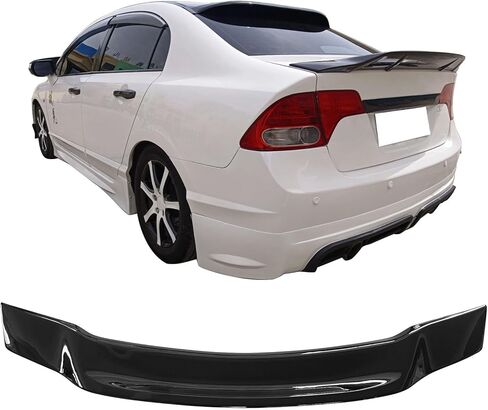 IKON MOTORSPORTS، سبويلر صندوق السيارة متوافق مع سيارة هوندا سيفيك سيدان ذات 4 أبواب 2006-2011، نمط R لامع أسود من بلاستيك ABS الخلفي غطاء صندوق السيارة الخلفي شفة جناح سبويلر in Saudi Arabia