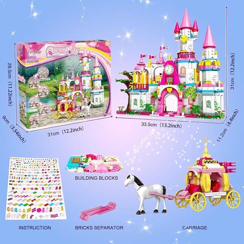 Castle STEM Building Toys for Girls Ages 6-12 Years Old, 1000PCS Building Sets for Girls & Boys, Pink Princess Castle Carriage Playset (Castle Building Blocks) in Saudi Arabia