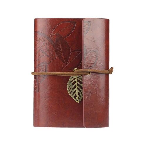 Vintage Style Dark Red PU Loose-leaf Notebook Blank Journal Travel Diary with Leaf Pattern Cover Notepad for Jotting Notes and Memories in Saudi Arabia