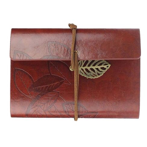 Vintage Style Dark Red PU Loose-leaf Notebook Blank Journal Travel Diary with Leaf Pattern Cover Notepad for Jotting Notes and Memories in Saudi Arabia