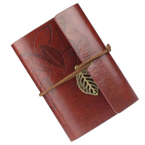 Vintage Style Dark Red PU Loose-leaf Notebook Blank Journal Travel Diary with Leaf Pattern Cover Notepad for Jotting Notes and Memories in Saudi Arabia