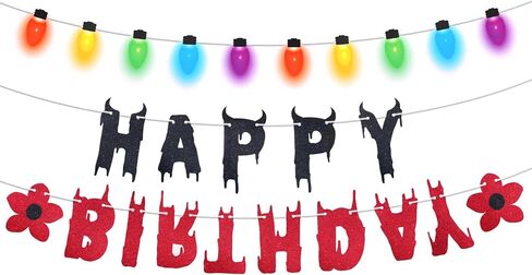 Happy Birthday Banner, Glitter Party Garland Decoration Eccentric Themed Halloween Birthday Banner Supplies for Home Room Decor in Saudi Arabia