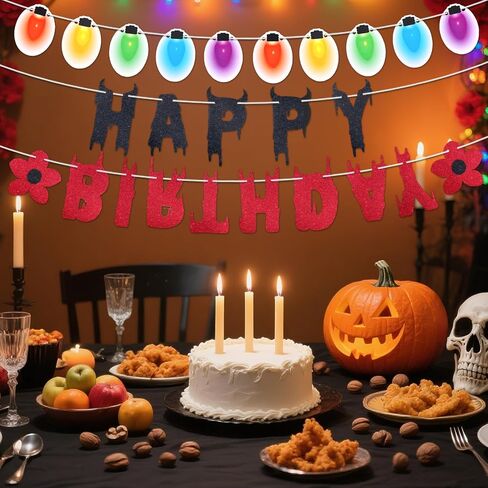 Happy Birthday Banner, Glitter Party Garland Decoration Eccentric Themed Halloween Birthday Banner Supplies for Home Room Decor in Saudi Arabia