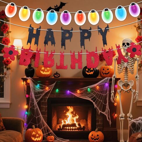 Happy Birthday Banner, Glitter Party Garland Decoration Eccentric Themed Halloween Birthday Banner Supplies for Home Room Decor in Saudi Arabia
