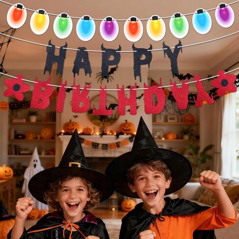 Happy Birthday Banner, Glitter Party Garland Decoration Eccentric Themed Halloween Birthday Banner Supplies for Home Room Decor in Saudi Arabia