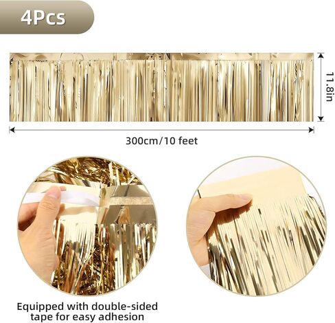 4 Packs Champagne Gold Foil Fringe Garland Tinsel Streamers Shiny Wall Hanging Birthday Banner Backdrop for Wedding Anniversary Celebration Happy Birthday Party Decorations in Saudi Arabia