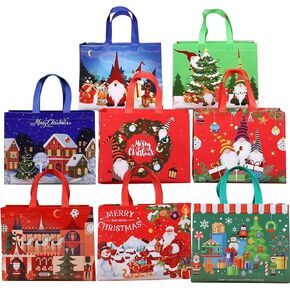 COVYOONG Large Christmas Gift Bags Bulk with Handles,8pcs Tote Christmas Bags for Gifts,Nonwoven Gift Bag for Xmas Party Favors, Santa Gift Bag in Saudi Arabia