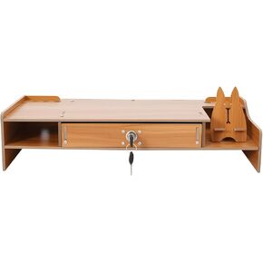 Computer Monitor Stand, Wood Desk Organizer Stand, Tabletop Computer Rack with Lockable Drawer for Study, Home, Office (DZJSN4-0003) in Saudi Arabia