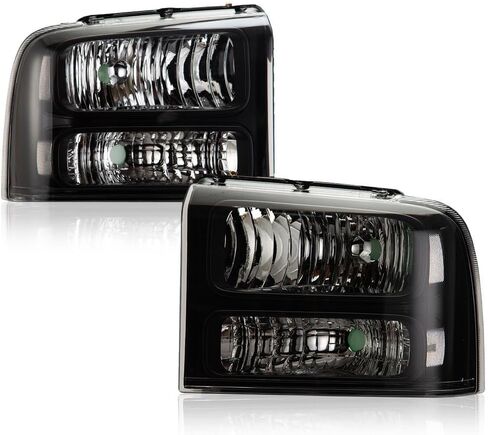 Headlights Assembly Compatible with 2005 2006 2007 Ford F250 F350 F450 F550 SuperDuty Headlamp (Clear lens Black Housing Clear Reflector) in Saudi Arabia