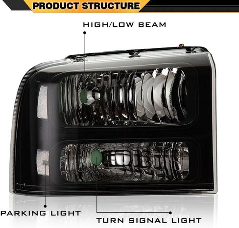 مجموعة المصابيح الأمامية متوافقة مع 2005 2006 2007 Ford F250 F350 F450 F550 SuperDuty Headlamp (عدسة شفافة غطاء أسود عاكس شفاف) in Kuwait
