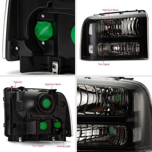 مجموعة المصابيح الأمامية متوافقة مع 2005 2006 2007 Ford F250 F350 F450 F550 SuperDuty Headlamp (عدسة شفافة غطاء أسود عاكس شفاف) in Kuwait
