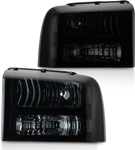 مجموعة المصابيح الأمامية متوافقة مع 2005 2006 2007 Ford F250 F350 F450 F550 SuperDuty Headlamp (عدسة شفافة غطاء أسود عاكس شفاف) in Kuwait