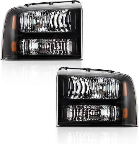مجموعة المصابيح الأمامية متوافقة مع 2005 2006 2007 Ford F250 F350 F450 F550 SuperDuty Headlamp (عدسة شفافة غطاء أسود عاكس شفاف) in Kuwait