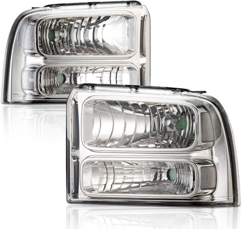 مجموعة المصابيح الأمامية متوافقة مع 2005 2006 2007 Ford F250 F350 F450 F550 SuperDuty Headlamp (عدسة شفافة غطاء أسود عاكس شفاف) in Kuwait
