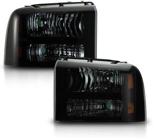 مجموعة المصابيح الأمامية متوافقة مع 2005 2006 2007 Ford F250 F350 F450 F550 SuperDuty Headlamp (عدسة شفافة غطاء أسود عاكس شفاف) in Kuwait