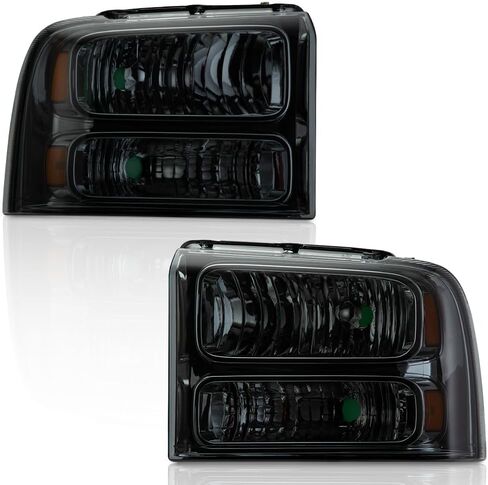 مجموعة المصابيح الأمامية متوافقة مع 2005 2006 2007 Ford F250 F350 F450 F550 SuperDuty Headlamp (عدسة شفافة غطاء أسود عاكس شفاف) in Kuwait