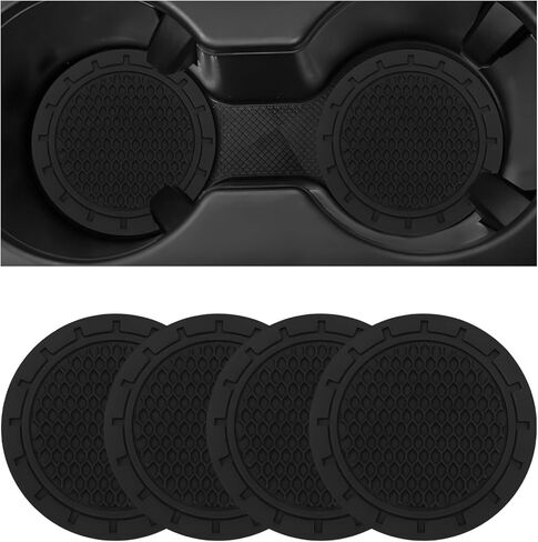 4 PCS Car Cup Holder Coaster, 2.75 Inch Non-Slip Insert Coaster Shockproof Drink Mat, Waterproof Cup Holder Embedded Pad Vehicle Interior Accessories for Women Men (Black) in Saudi Arabia