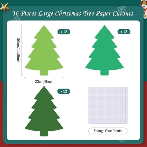 MixTeach 36 Pcs 12 Inch Christmas Tree Cutouts Paper Large Christmas Tree Shape Die Cuts Green Xmas Classroom Bulletin Board Decor with Glue Points for School DIY Craft Projects Holiday Party Supplies in Saudi Arabia