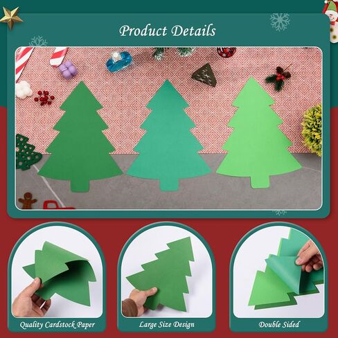 MixTeach 36 Pcs 12 Inch Christmas Tree Cutouts Paper Large Christmas Tree Shape Die Cuts Green Xmas Classroom Bulletin Board Decor with Glue Points for School DIY Craft Projects Holiday Party Supplies in Saudi Arabia