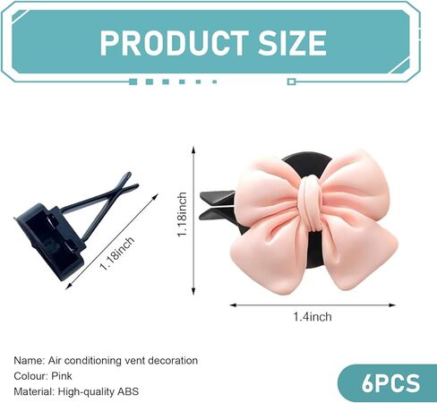 6PCS Pink Bow Car Vent Clips, Cute Car Air Fresheners Vent Clip, Girly Bow Auto Outlet Air Conditioning Clip, Auto Vent Diffuser Accessories for SUV, Van, Truck (Pink) in Saudi Arabia